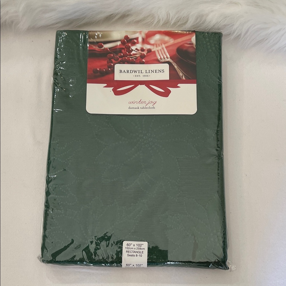 Bardwil Linens Winter Joy Damask Tablecloth 60” x 102”. Brand New With Tags.